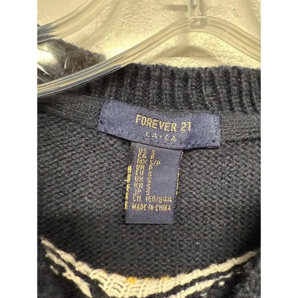 Women's Forever 21 Ugly Christmas Holiday Tree Navy‎ Blue Sweater Size Small (S) - Picture 5 of 5